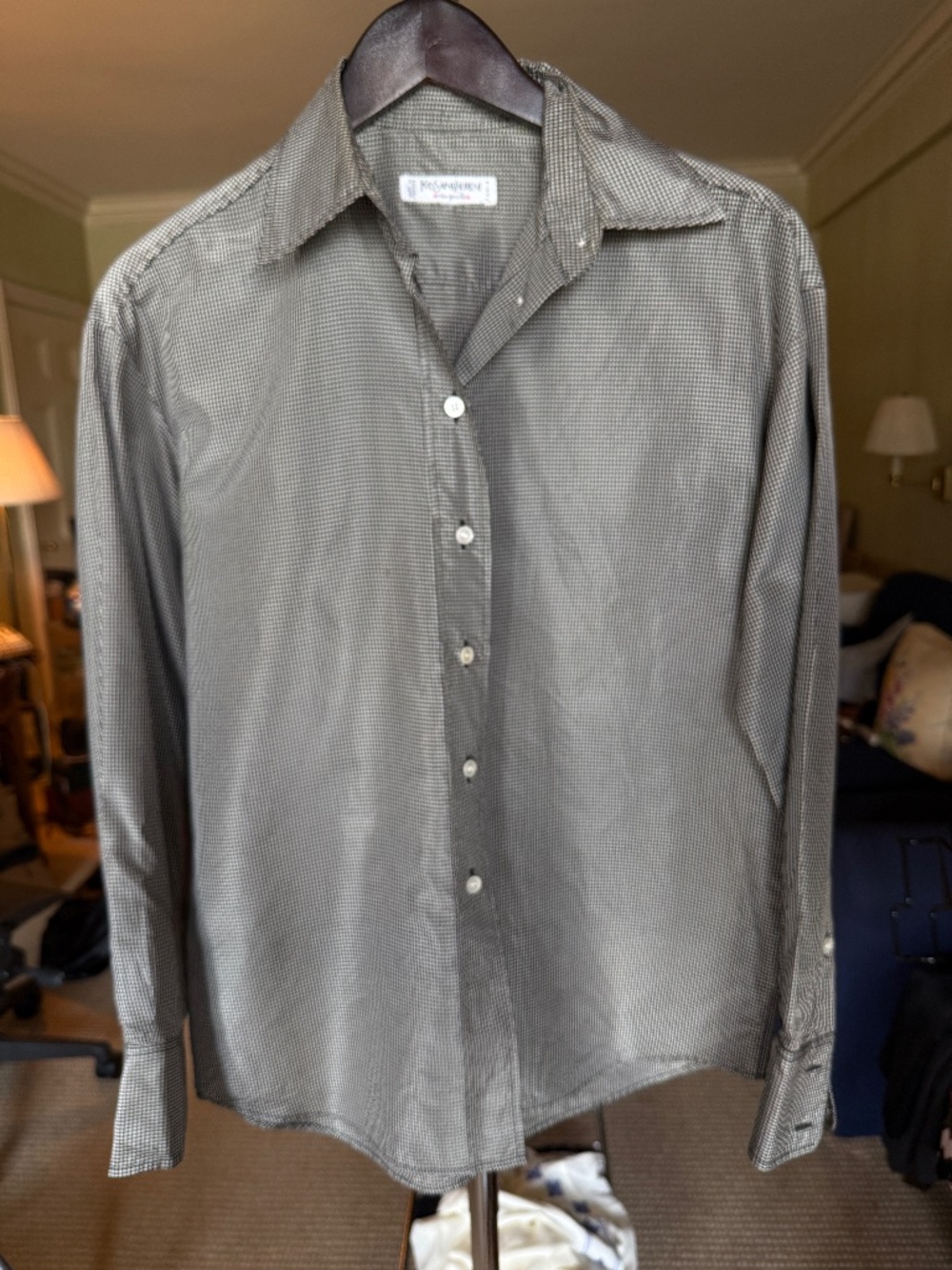 Vintage Yves Saint Laurent Rive Gauche Black White Micro Check Button Up Shirt